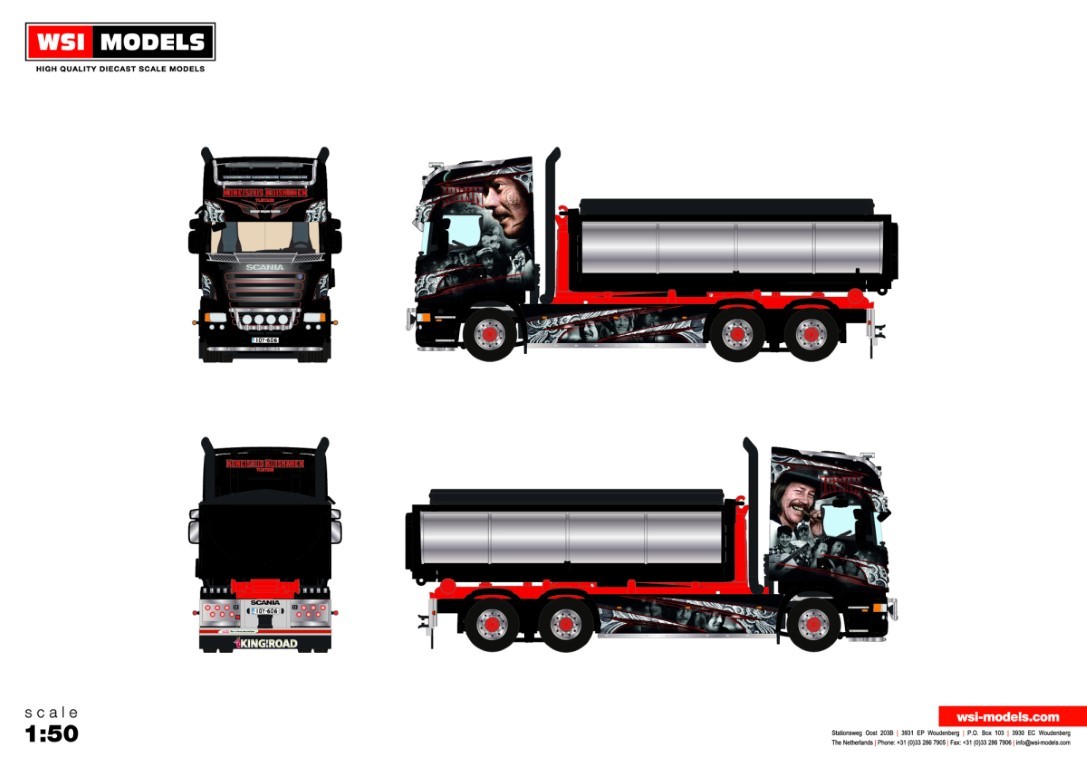 WSI01-3120 - Scania R5 Topline hooklift asphalt Kuismanen /1:50 