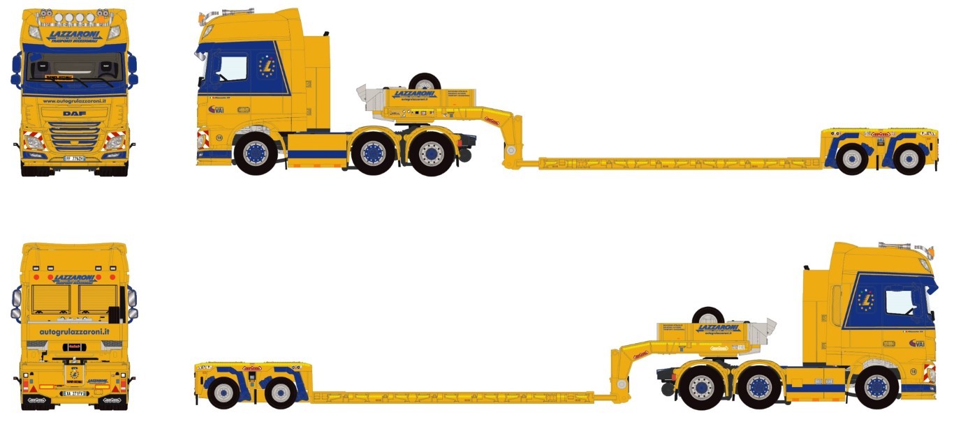 WSI02-2822 - DAF XF SSC 6x2 culla 2assi ribassata allungabile Lazzaroni  /1:50 WSImodels