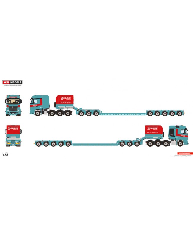 WSI01-4657 - MB Actros MP5 SLT BigSpace 8x4 lowloader 3+5axle dolly Gruber /1:50 WSImodels