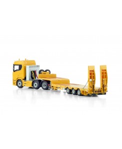 WSI04-2208 - Scania CR20N 6x2 ribassato 3assi con rampe - Giallo - Premium line /1:50 WSImodels