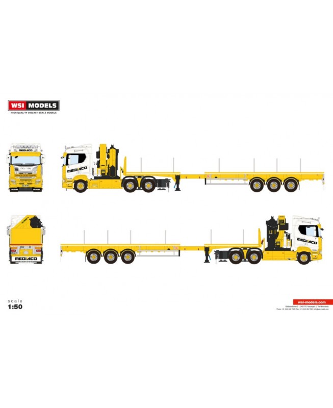 WSI01-4754 - Scania CR20N 6x4 Palfinger PK65002SH +jib flatbed 3axle Mediaco /1:50 WSImodels